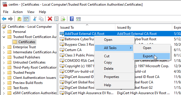 Certificate Manager - Export Certificate